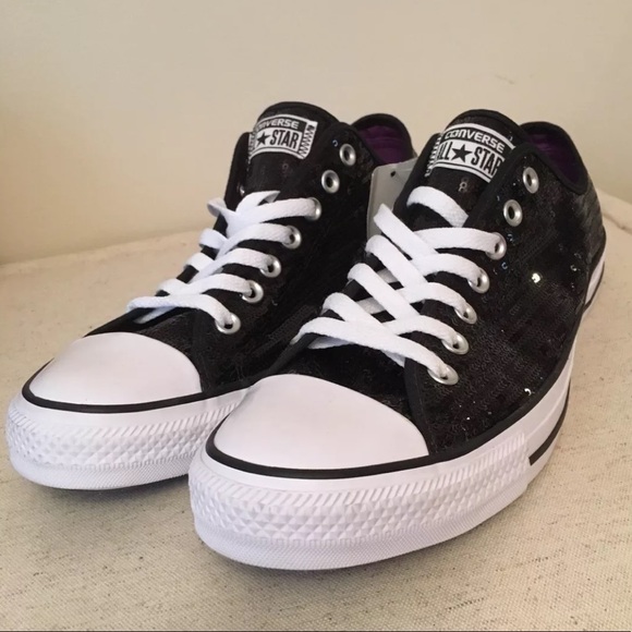 Converse all stars black sequin bling tennis shoes - Picture 4 of 8